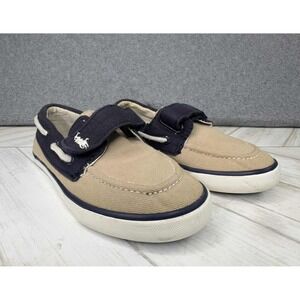 Polo Ralph Lauren Sander EZ Toddler Boys Sz 11 Tan/Navy SlipOn Boat Canvas Shoes